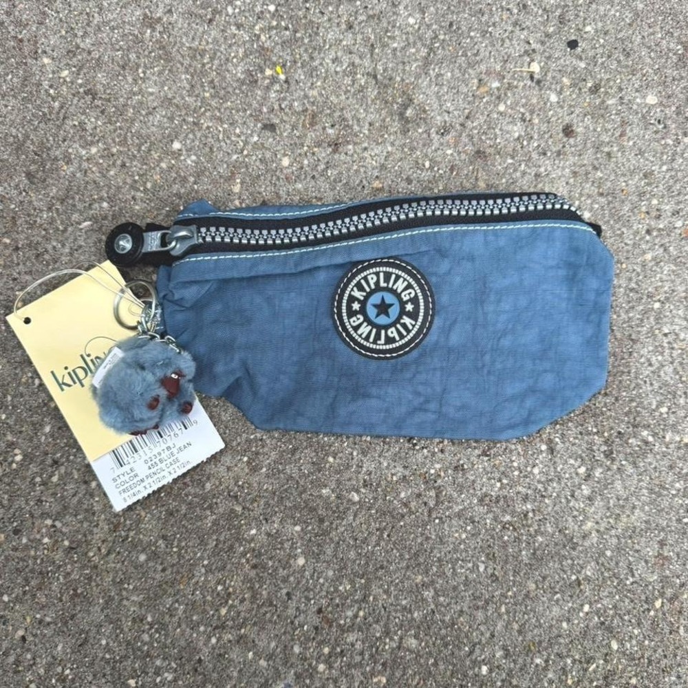 Vintage Deadstock‎ Kipling Pencil Case Blue Monkey Keychain Bag Charm Y2K Retro
